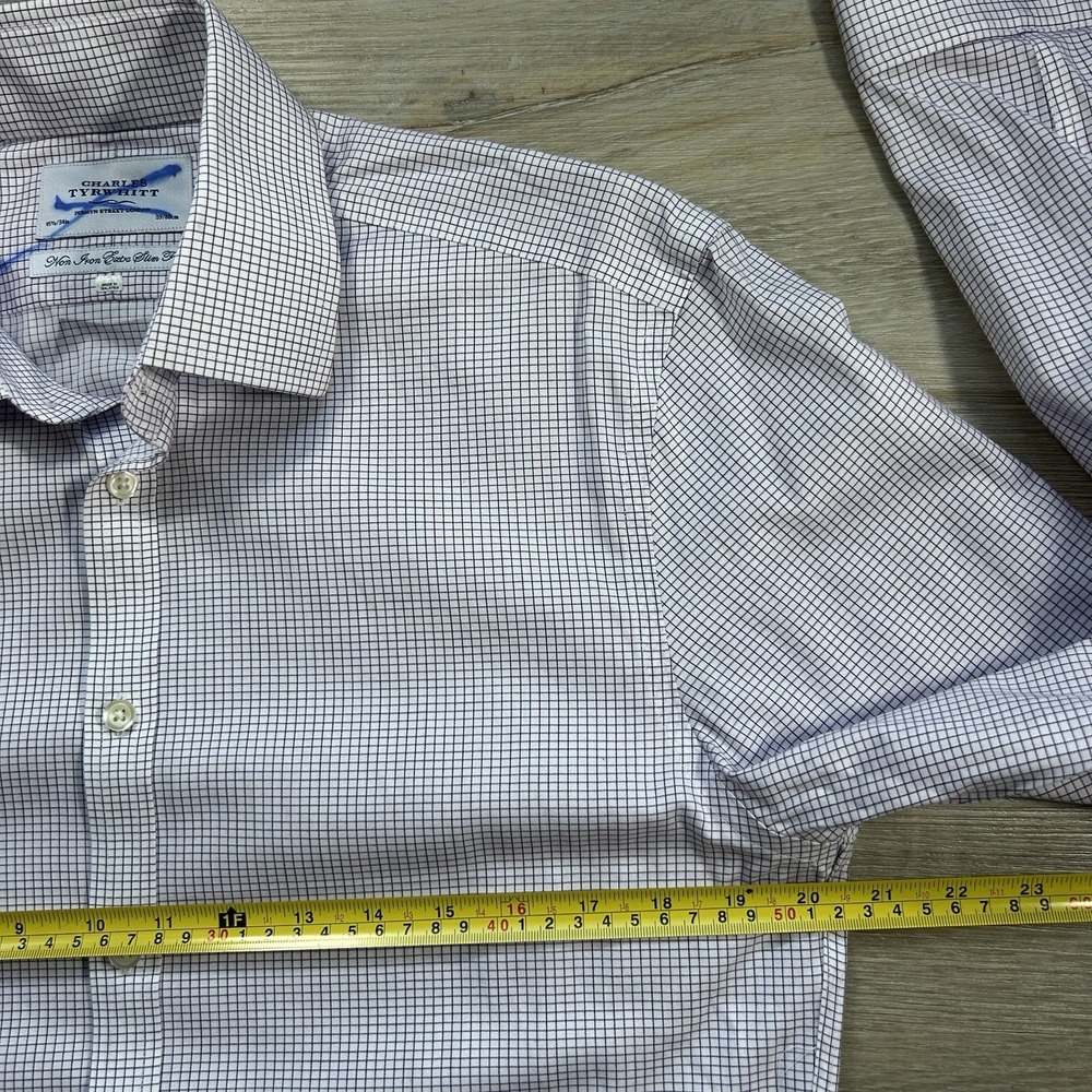 Charles Tyrwhitt Dress 15.5/34 Purple Check Non-Iron Extra Slim Fit French Cuffs - Picture 5 of 8